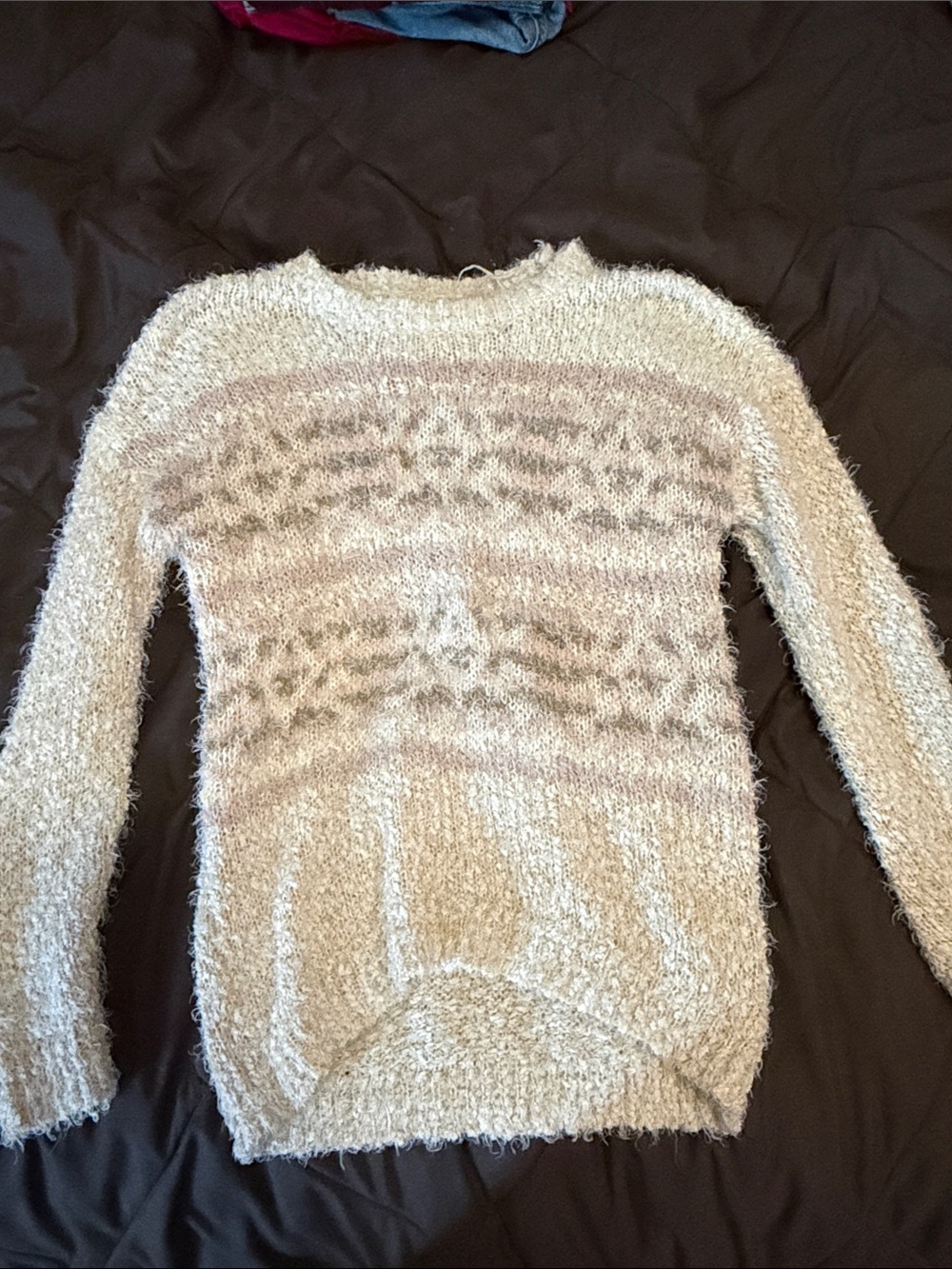 SO Cream Textured Crewneck Sweater with Subtle Taupe Pattern